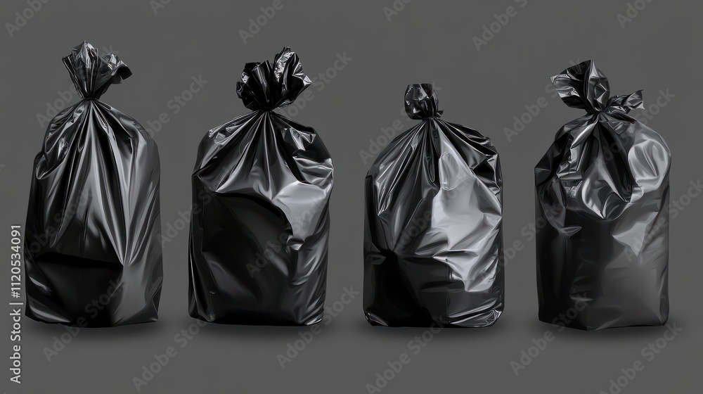 Collection set of Black garbage bags isolated on transparent background Collection set of Black garbage bags isolated on transparent background