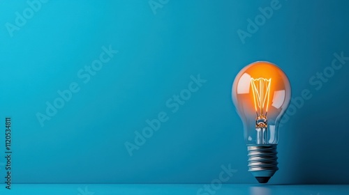 Vintage light bulb glowing on blue background showcasing warmth and illumination for creative concepts