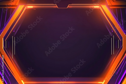 Hexagonal neon frame on dark background with vibrant orange glow