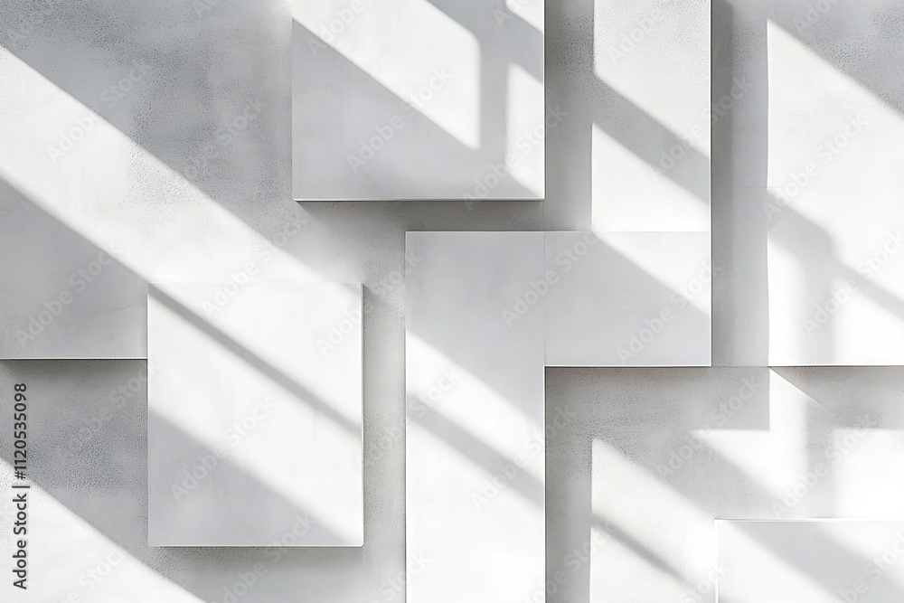 Minimalist white geometric shapes with shadows. Minimalist white geometric shapes with shadows.