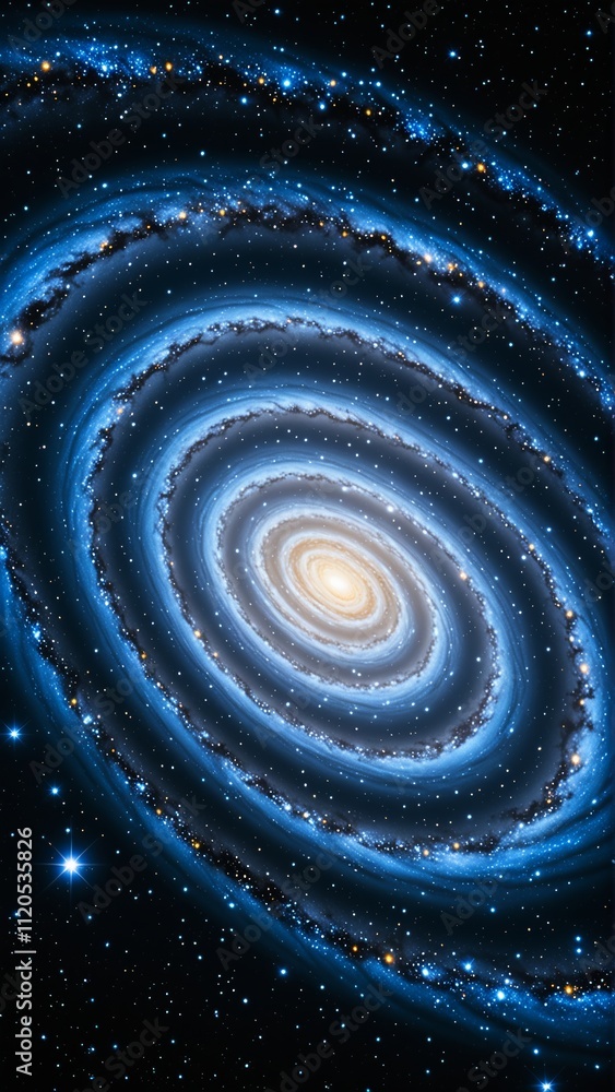 Stunning spiral galaxy with bright center and blue rings in deep space Stunning spiral galaxy with bright center and blue rings in deep space