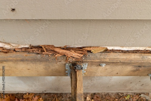 Deck Ledger Board Incorrectly Installed over Wood Siding has led to Extensive Dry Rot and Damage