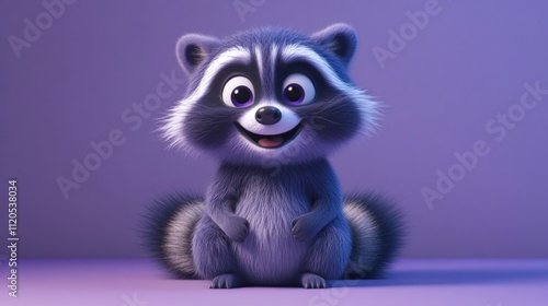 Adorable Cartoon Raccoon Sitting On Purple Background