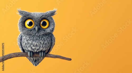 A Cute Cartoon Owl Perched On A Branch photo