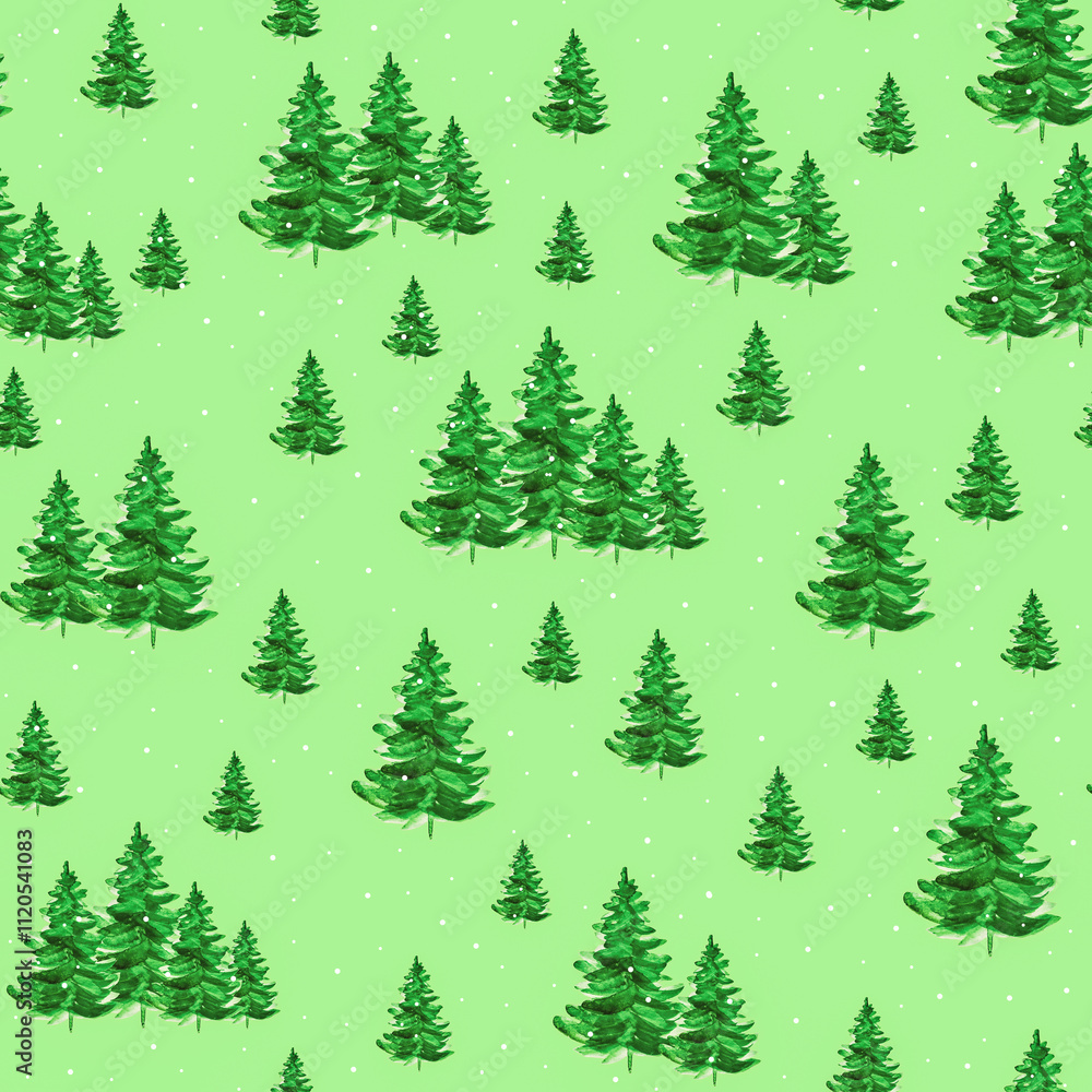 A variety of evergreen trees are artistically arranged on a bright green background, creating a lively natural pattern perfect for seasonal designs. A variety of evergreen trees are artistically arranged on a bright green background, creating a lively natural pattern perfect for seasonal designs.