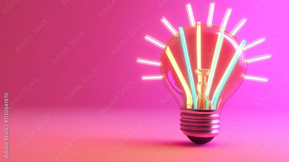 Neon Lightbulb Idea Illumination Pink Background Neon Lightbulb Idea Illumination Pink Background