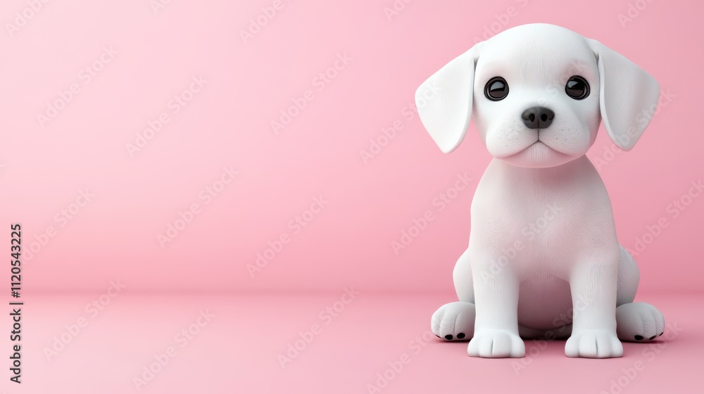 Adorable White Puppy Sitting on Pink Background Adorable White Puppy Sitting on Pink Background
