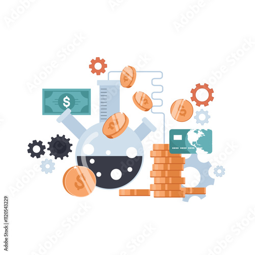 Return on investment, finance consolidation, budget planning, savings account, income growth, long term investment, refinancing concept, vector flat icon. Finances concept