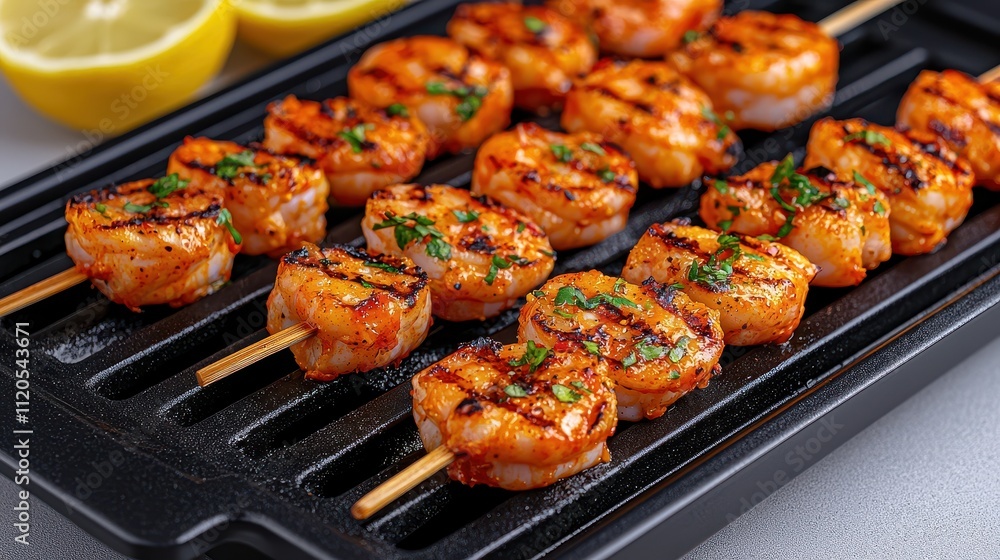 Grilled Shrimp Skewers with Lemon and Herbs, Delicious Summer Meal Grilled Shrimp Skewers with Lemon and Herbs, Delicious Summer Meal