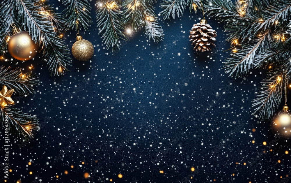 Snowfall with shimmering particles on a dark navy blue background, cozy and mysterious Snowfall with shimmering particles on a dark navy blue background, cozy and mysterious