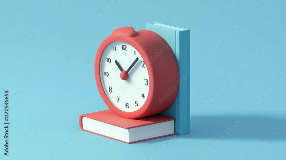 Red Clock Resting On Books A Study Scene Red Clock Resting On Books A Study Scene