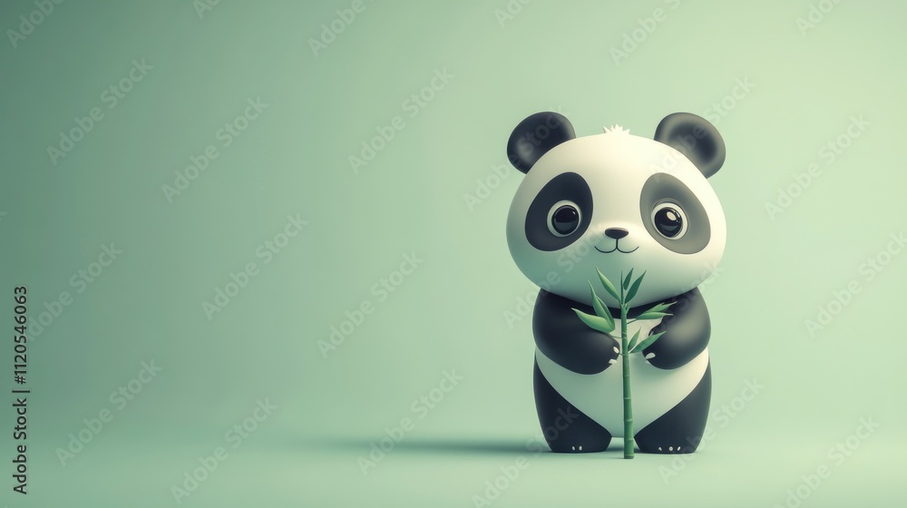 Adorable Cartoon Panda Holding Bamboo Stem