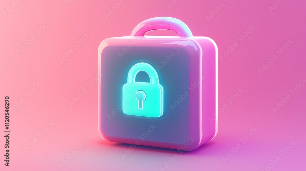 Neon Pink Padlock Icon Digital Security Symbol Neon Pink Padlock Icon Digital Security Symbol