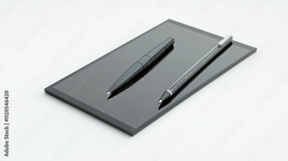 Tablet Device With Two Pens Resting On Top Tablet Device With Two Pens Resting On Top