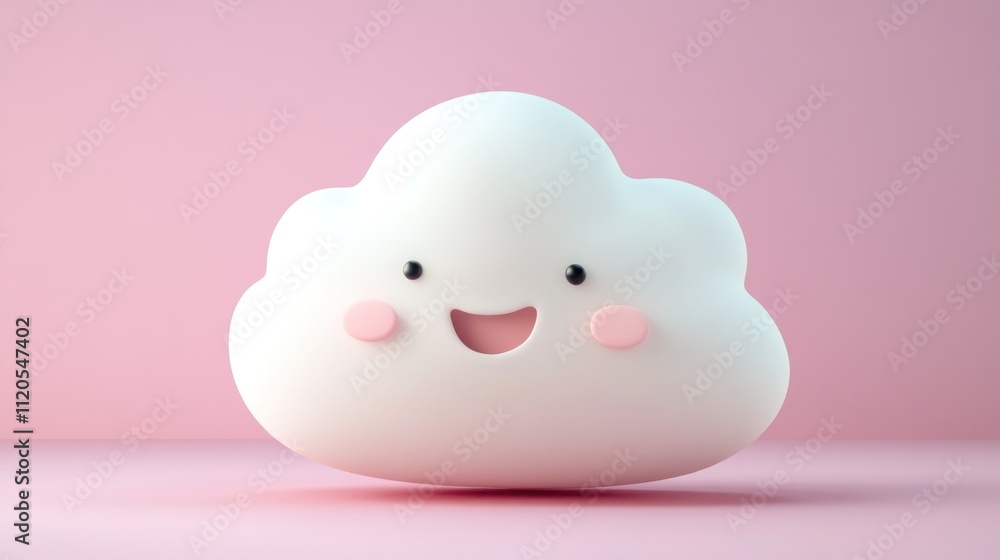 Happy Cloud Character On Pink Background Happy Cloud Character On Pink Background