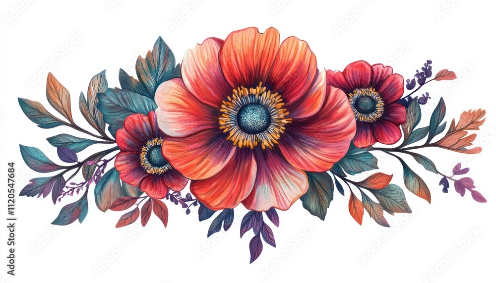 Vibrant anemone flower isolated on white, with intricate details perfect for romantic and decorative projects Vibrant anemone flower isolated on white, with intricate details perfect for romantic and decorative projects