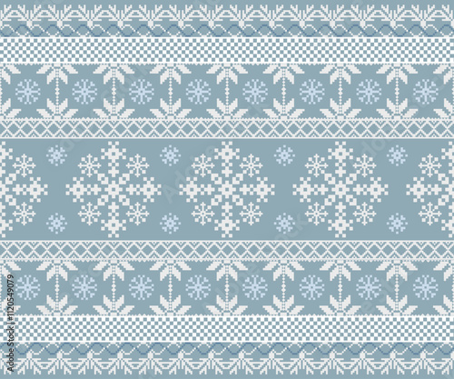 Cozy winter pattern featuring snowflakes and leaves in blue and white. Perfect for festive designs