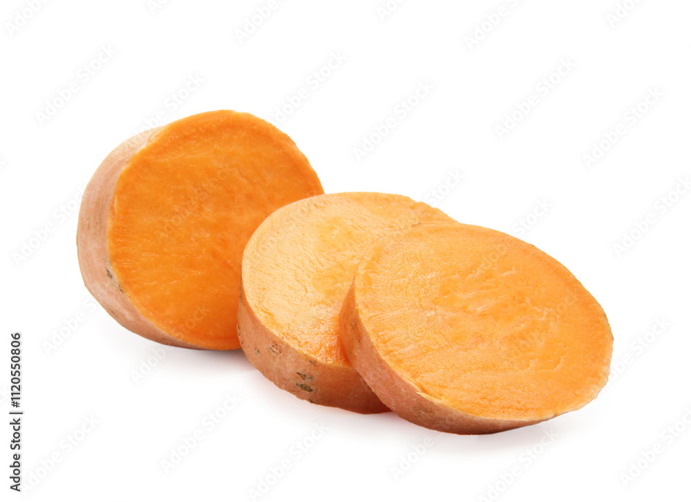 Cut raw sweet potato isolated on white Cut raw sweet potato isolated on white