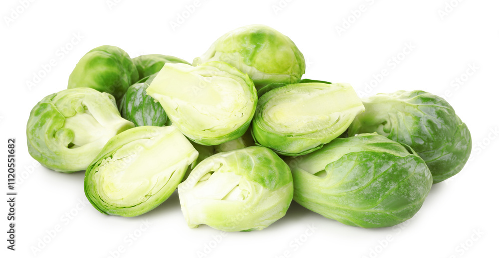 Fresh green Brussels sprouts isolated on white Fresh green Brussels sprouts isolated on white