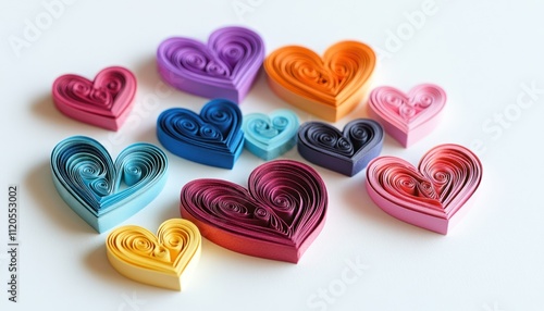 Vibrant quilled hearts in a variety of colors, adding a handcrafted feel to creative Valentinea??s Day projects