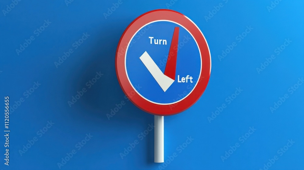 Simple Turn Left Directional Sign on Blue Background Simple Turn Left Directional Sign on Blue Background