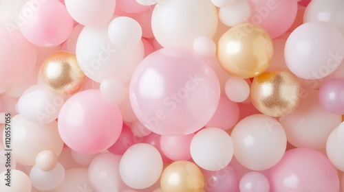 Vibrant pastel balloons background with gold accents for festive celebrations