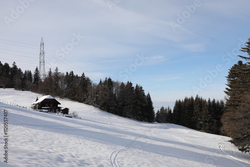 Snow landscape located in Pléiades, near Vevey, Switzerland photo