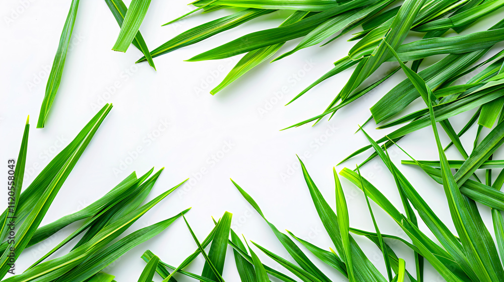 Naklejka premium Fresh spring green West Indian lemon grass isolated on a white background, top view.
