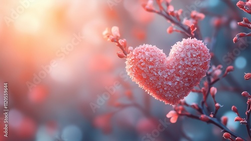 Heart-Shaped Decorations on Tree Branches in a Dreamy Setting
