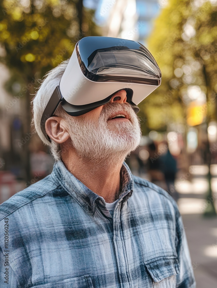Mature trendy man having fun with virtual reality goggles technology - Senior fashion guy wearing vr headset - Tech, modern lifestyle and joyful elderly lifestyle concept - Focus on face Mature trendy man having fun with virtual reality goggles technology - Senior fashion guy wearing vr headset - Tech, modern lifestyle and joyful elderly lifestyle concept - Focus on face