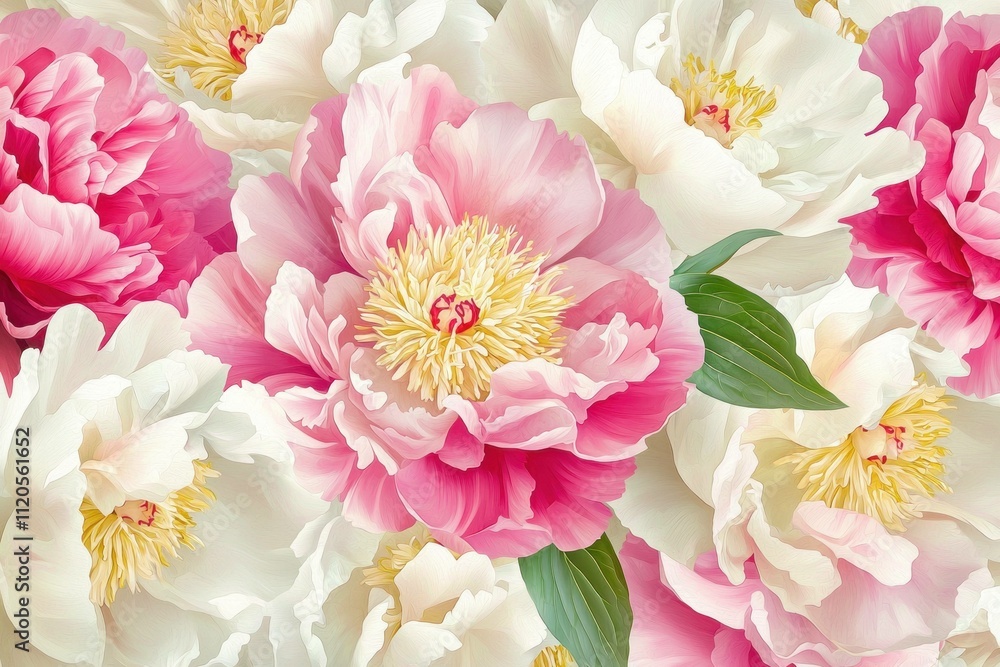 Beautiful floral composition of peonies with vibrant pink and white flowers, showcasing lush petals and intricate details. Floral design and nature concept. Beautiful floral composition of peonies with vibrant pink and white flowers, showcasing lush petals and intricate details. Floral design and nature concept.