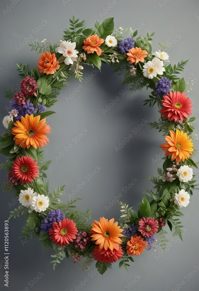 A beautiful, floral wreath made from fresh flowers and greenery , home decor, interior, wreath A beautiful, floral wreath made from fresh flowers and greenery , home decor, interior, wreath