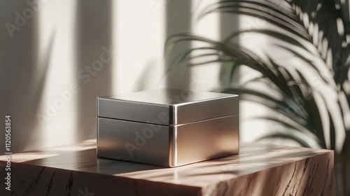 Stylish aluminum box mockup on a modern backdrop for product showcase