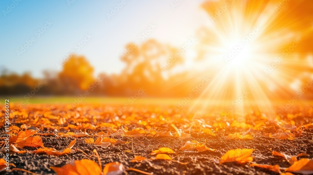 Autumn landscape with fallen leaves and sunlight. Autumn landscape with fallen leaves and sunlight.