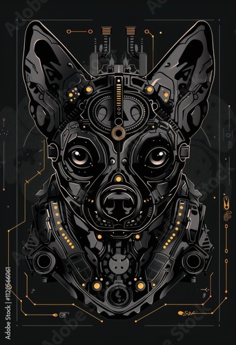Robotic Mecha Chihuahua with Armor, Design For Men T-shirts Summer Casual Short Sleeve Hip Hop T Shirt Streetwear.
