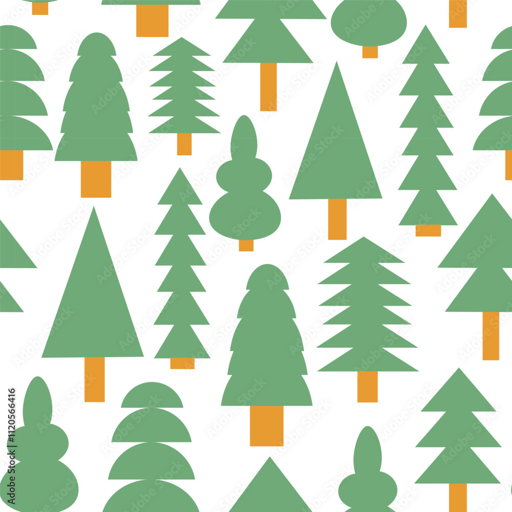 Obraz premium Seamless pattern with Christmas and New Year tree in flat style in vector. Element for decoration postcards poster print background backdrop wrapping wallpaper banner