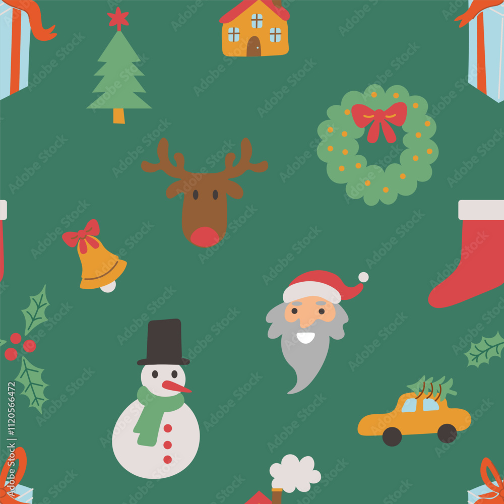Seamless pattern with Christmas and New Year elements in doodle style in vector. Element for decoration postcards poster print background backdrop wrapping wallpaper banner Seamless pattern with Christmas and New Year elements in doodle style in vector. Element for decoration postcards poster print background backdrop wrapping wallpaper banner