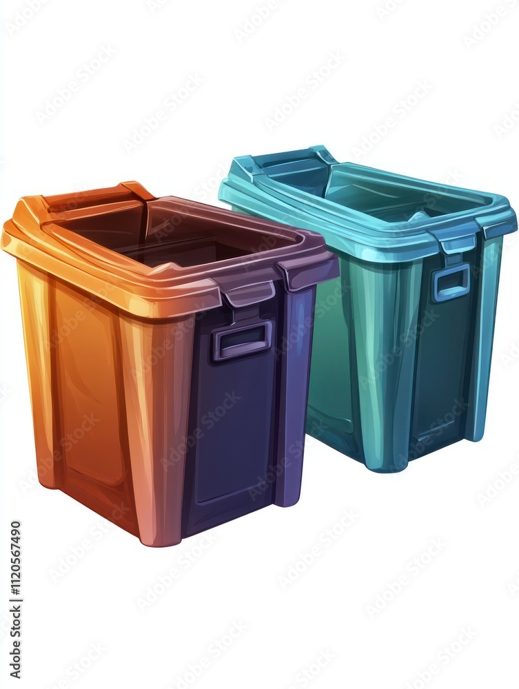Waste bins. Flat recycling containers, bin sorting trashes. Recyclable glass paper plastic. Types baskets and garbage illustration Waste bins. Flat recycling containers, bin sorting trashes. Recyclable glass paper plastic. Types baskets and garbage illustration