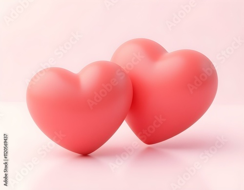 two red hearts 3d icon isolated on transparent background cutout ia
