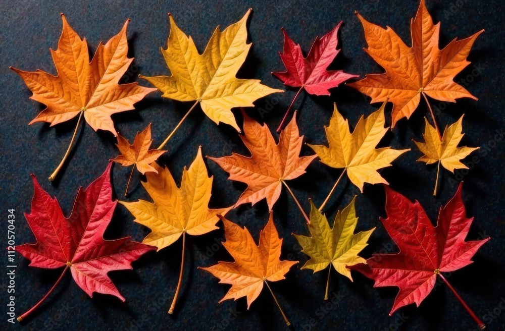 Autumn Leaves Arranged on Dark Background Autumn Leaves Arranged on Dark Background