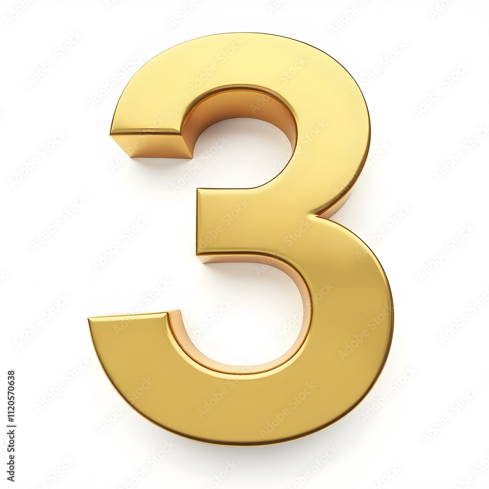 Golden Number Three - 3D Gold Number, Isolated on White Background, PNG Golden Number Three - 3D Gold Number, Isolated on White Background, PNG