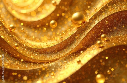 Abstract gold Swirling Forms With Spheres