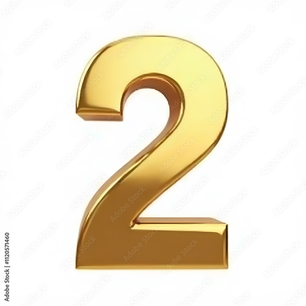 Naklejka premium Golden Number Two - 3D Gold Number