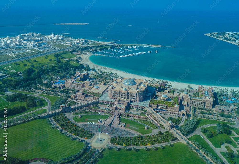 Fototapeta premium Abu Dhabi aerial drone cityscape view UAE