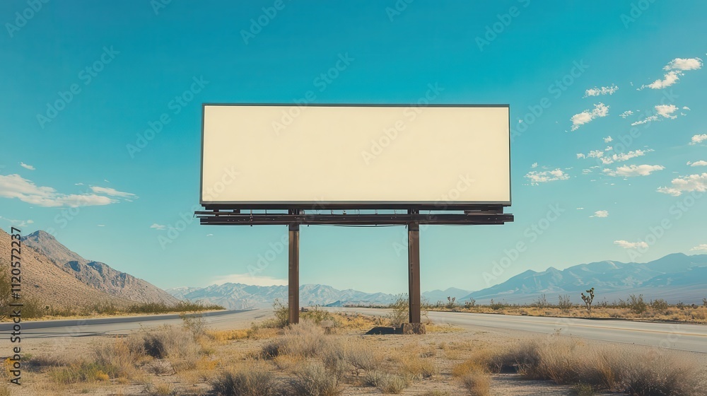 A blank billboard stands in a desert landscape, emphasizing emptiness and potential advertising space. A blank billboard stands in a desert landscape, emphasizing emptiness and potential advertising space.
