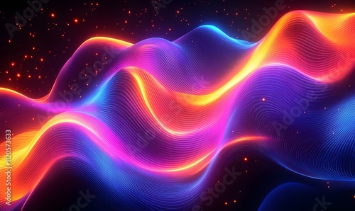 flowing neon wavy lines interspersed with geometric shapes and gradients