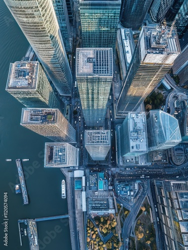 Canvas Print Aerial bird's eye view photo taken by drone of famous Canary Wharf skyscraper co