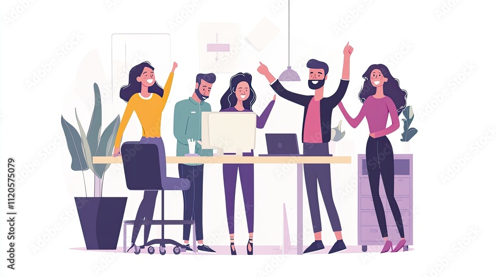 Obraz premium Happy diverse team celebrating success at work.