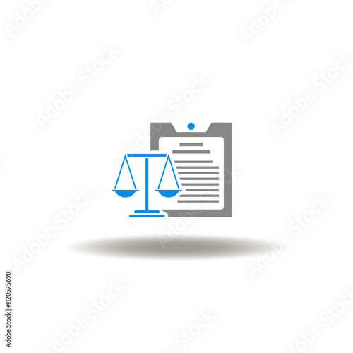 Vector illustration of clipboard with scales balance. Symbol of legal documents. Icon of law, legislation.