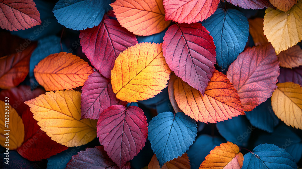 Vibrant multicolored autumn leaves in close-up Vibrant multicolored autumn leaves in close-up